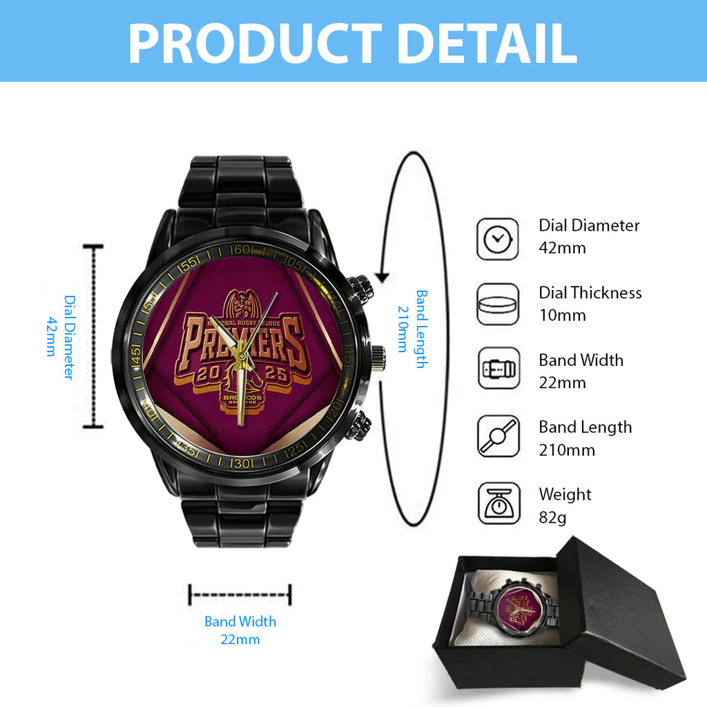 Brisbane Broncos 2025 Premiership Black Stainless Steel Watch – TANTN17398