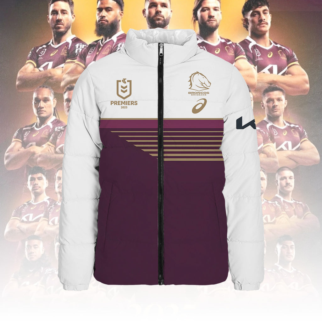 Brisbane Broncos 2025 Premiership 3D Stand Collar Puffer Jacket – TANTN17488