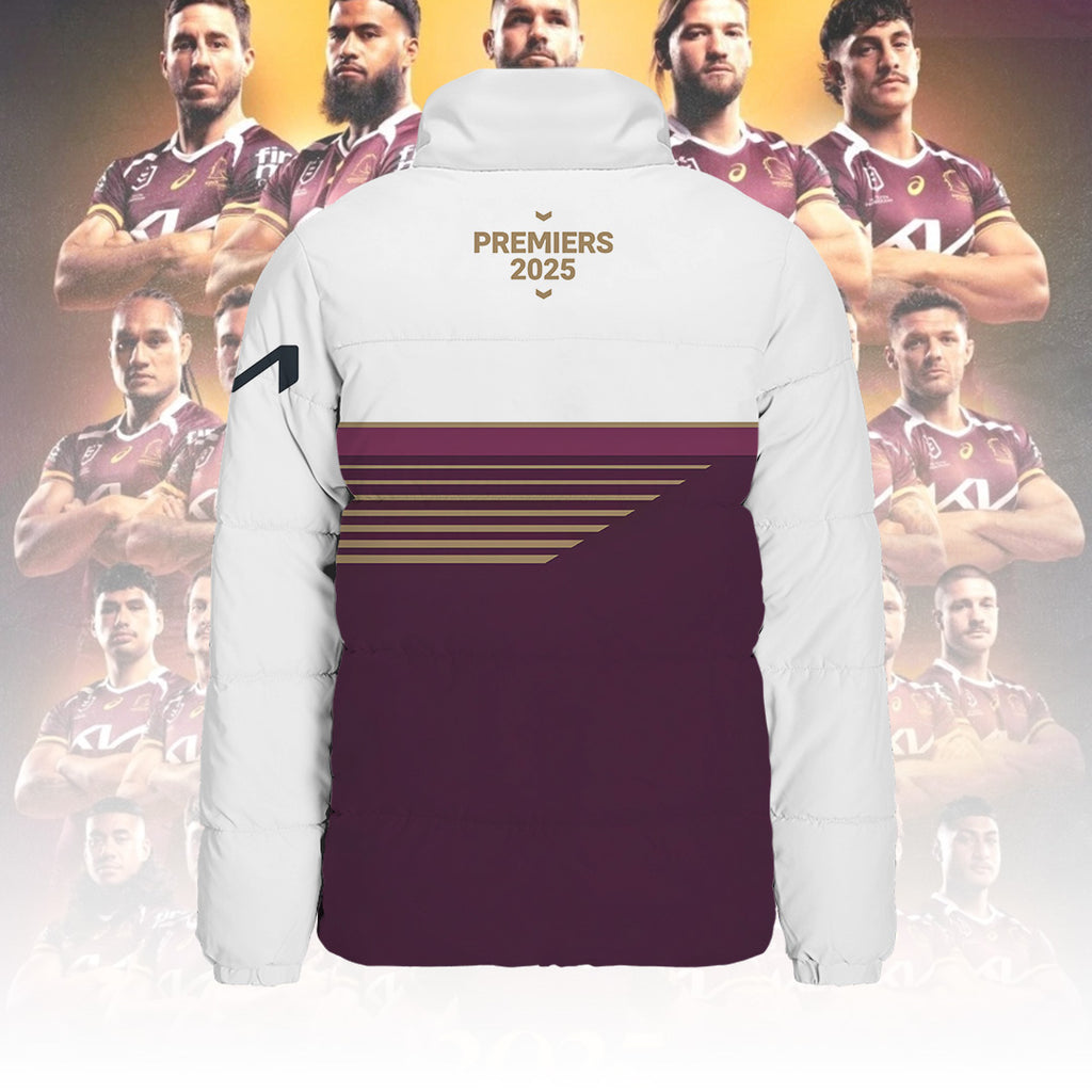 Brisbane Broncos 2025 Premiership 3D Stand Collar Puffer Jacket – TANTN17488