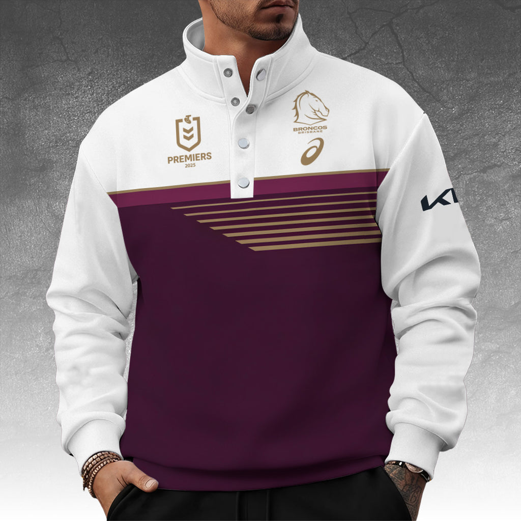 Brisbane Broncos 2025 Premiership 3D Snap Button Collar Sweatshirt – TANTN17489
