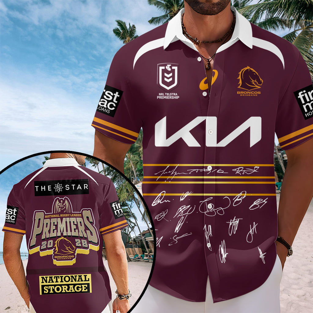 Brisbane Broncos 2025 Premiership Short Sleeve Button-Down Shirt – TANTN17697