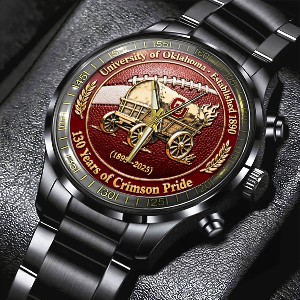 Oklahoma Sooners Football 130th Anniversary 2025 Black Stainless Steel Watch – TANTN17818