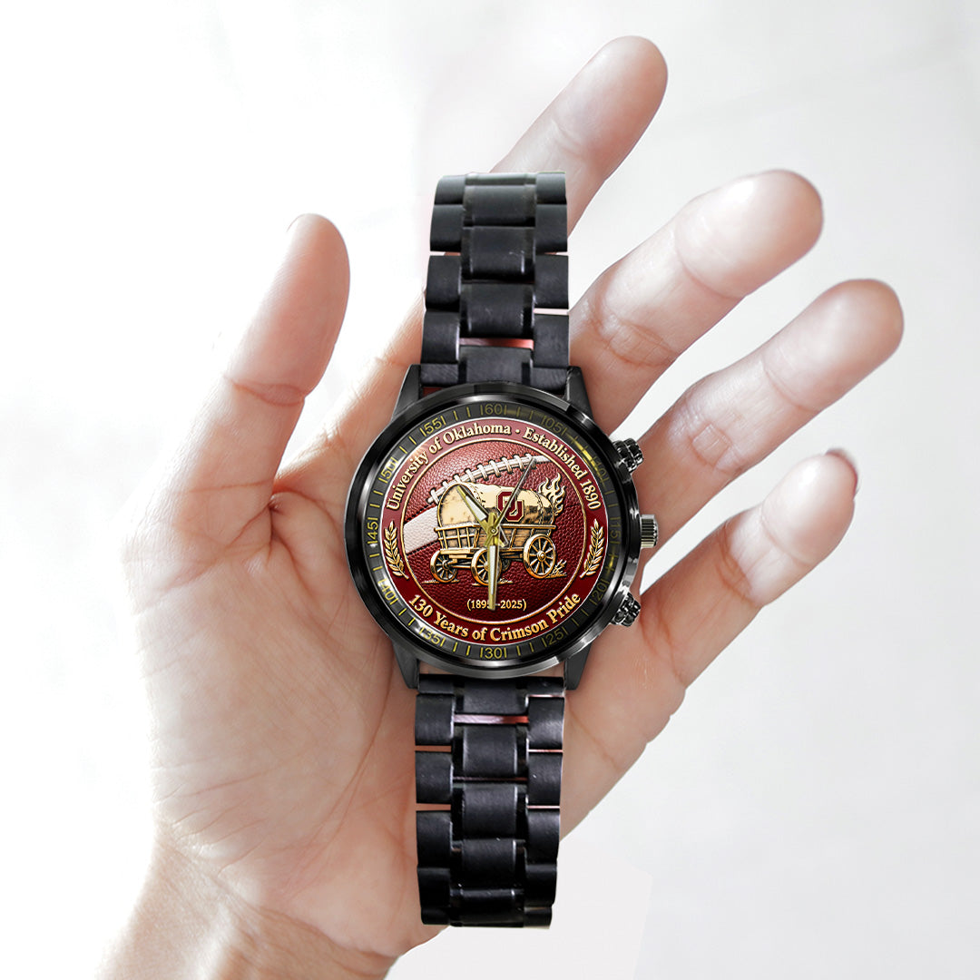 Oklahoma Sooners Football 130th Anniversary 2025 Black Stainless Steel Watch – TANTN17818