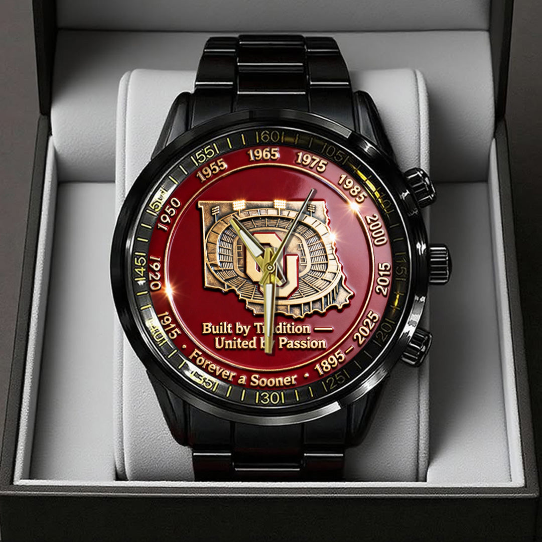Oklahoma Sooners Football 130th Anniversary 2025 Black Stainless Steel Watch – TANTN17822
