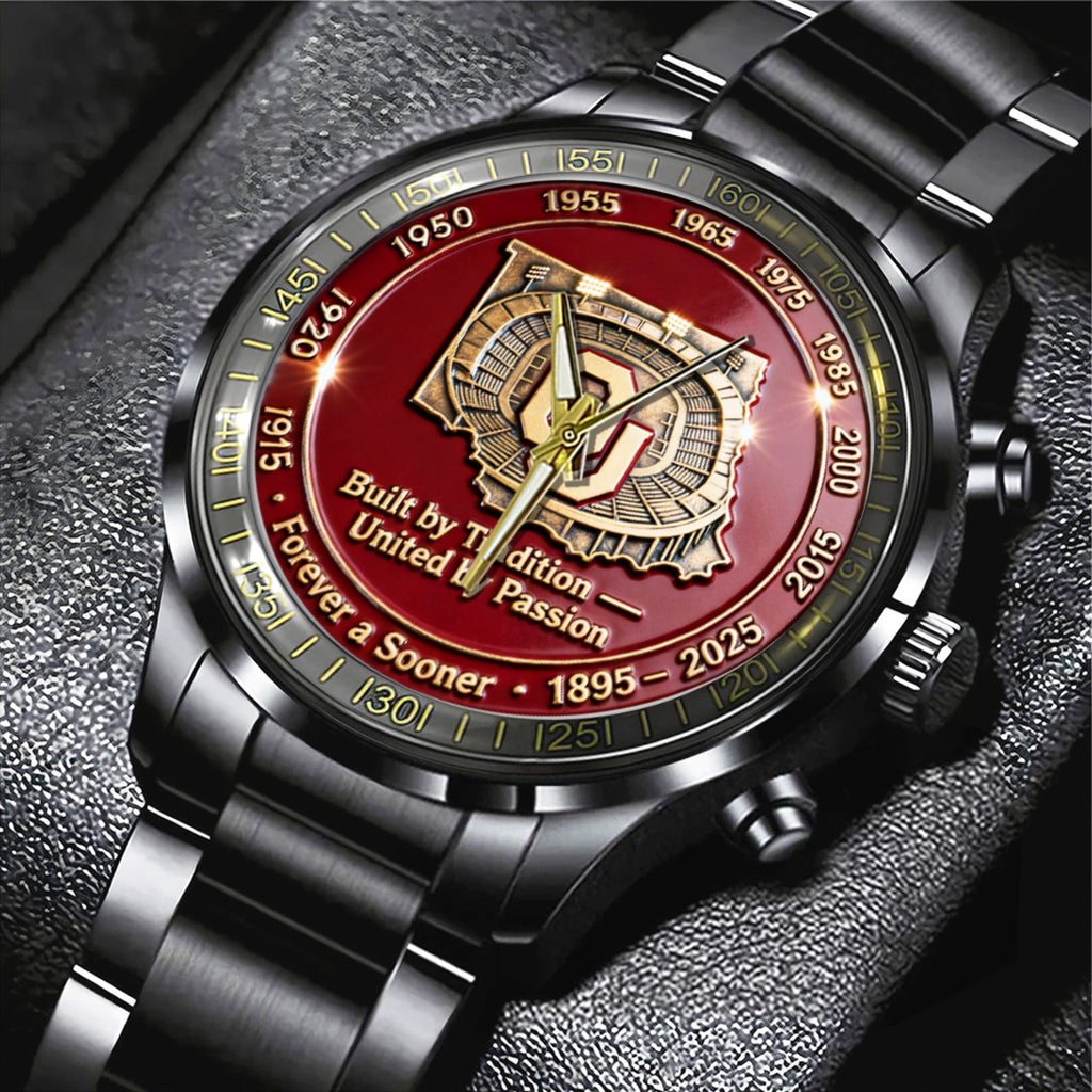 Oklahoma Sooners Football 130th Anniversary 2025 Black Stainless Steel Watch – TANTN17822