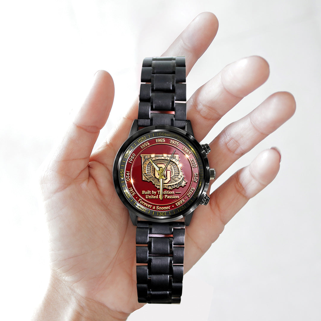 Oklahoma Sooners Football 130th Anniversary 2025 Black Stainless Steel Watch – TANTN17822