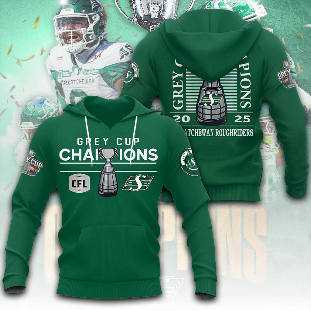 Saskatchewan Roughriders 2025 Grey Cup Champions 3D Apparel – TANTN18826