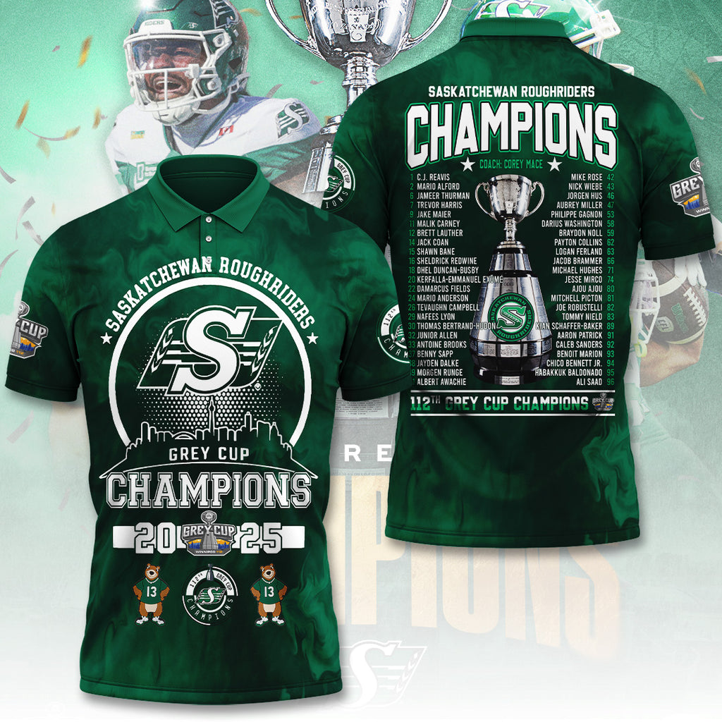 Saskatchewan Roughriders 2025 Grey Cup Champions 3D Apparel – TANTN18833