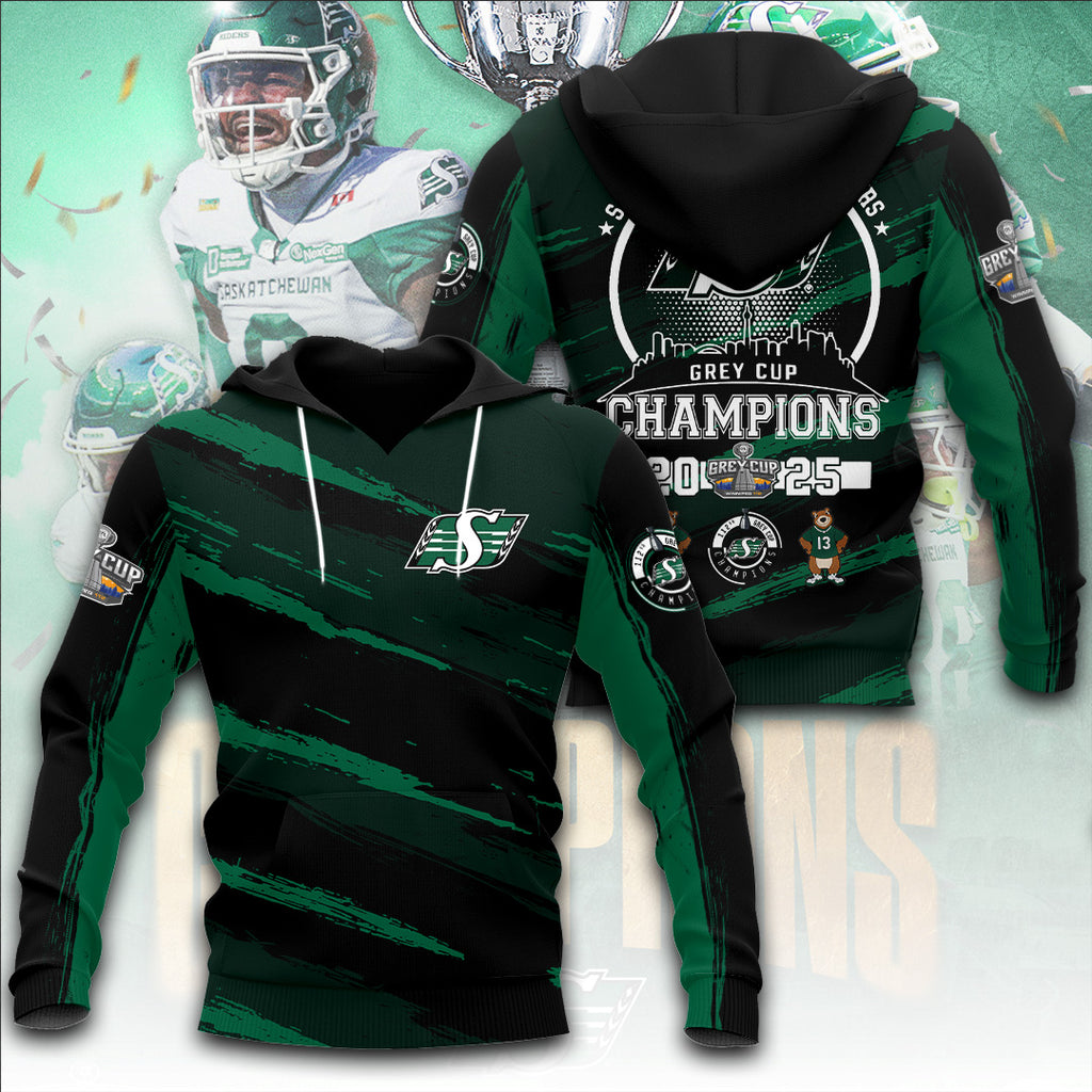 Saskatchewan Roughriders 2025 Grey Cup Champions 3D Apparel – TANTN18834