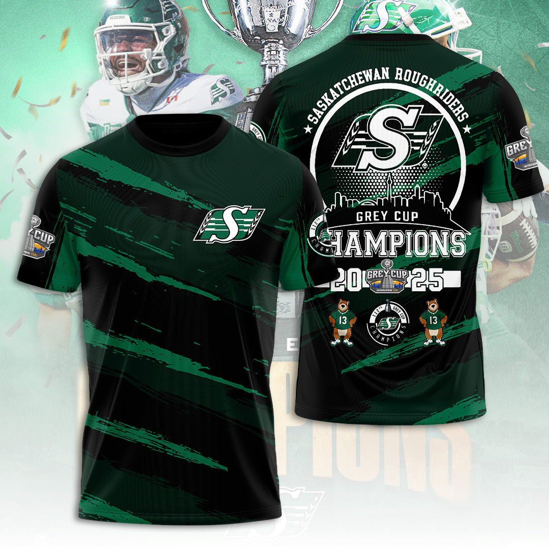 Saskatchewan Roughriders 2025 Grey Cup Champions 3D Apparel – TANTN18834