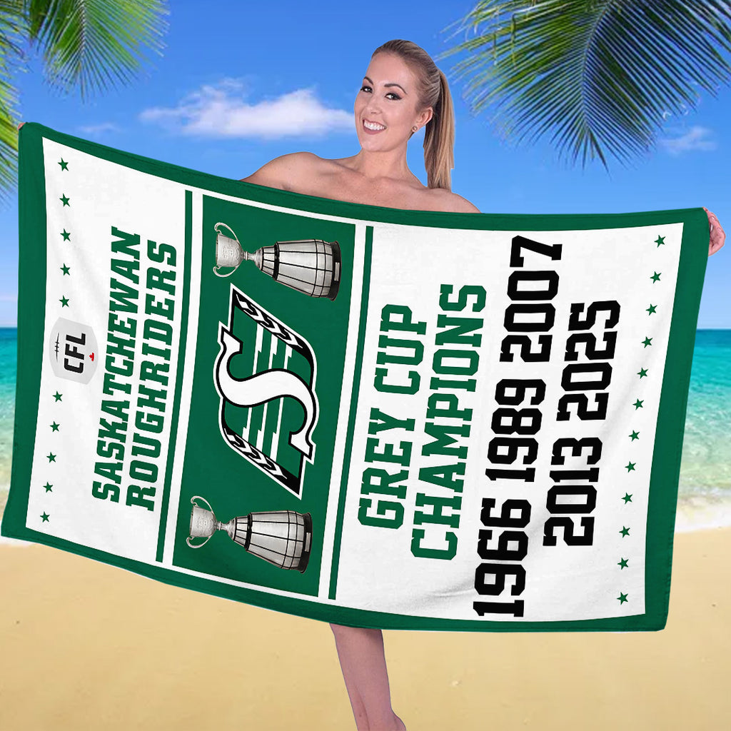 Saskatchewan Roughriders 2025 Grey Cup Champions Rectangle Beach Towel – TANTN18903