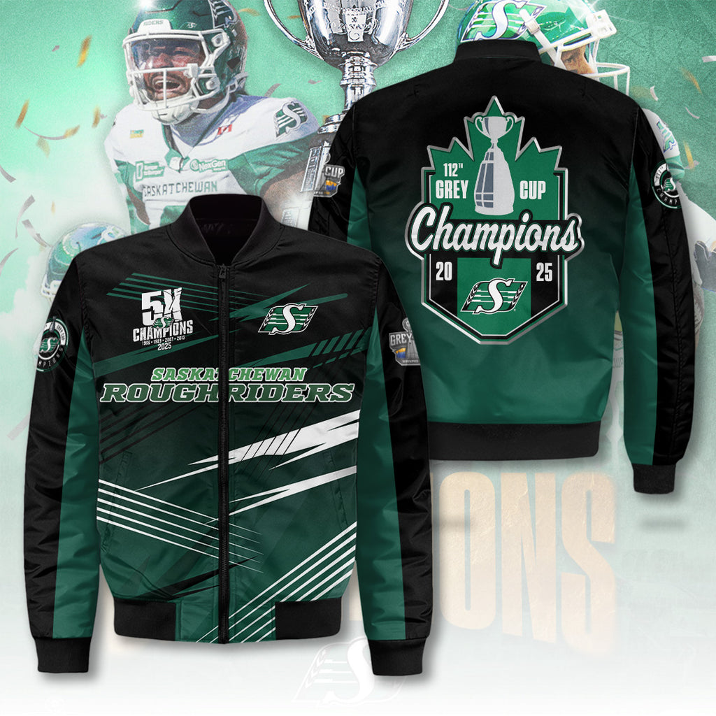 Saskatchewan Roughriders 2025 Grey Cup Champions 3D Bomber Jacket – TANTN18980