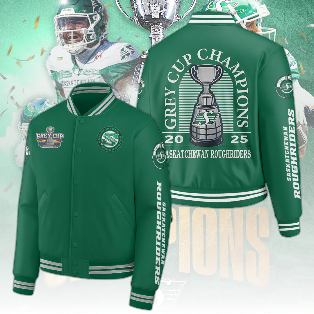 Saskatchewan Roughriders 2025 Grey Cup Champions Varsity Jacket – TANTN19058