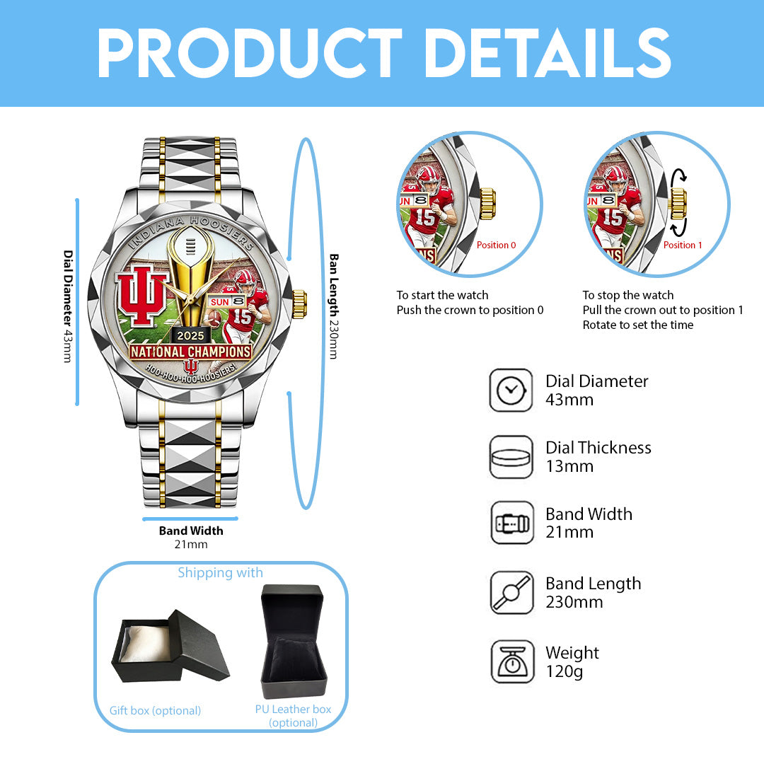 Indiana Hoosiers Football 2025 National Champions Alloy Luxury Quartz Watch – TANTN20467