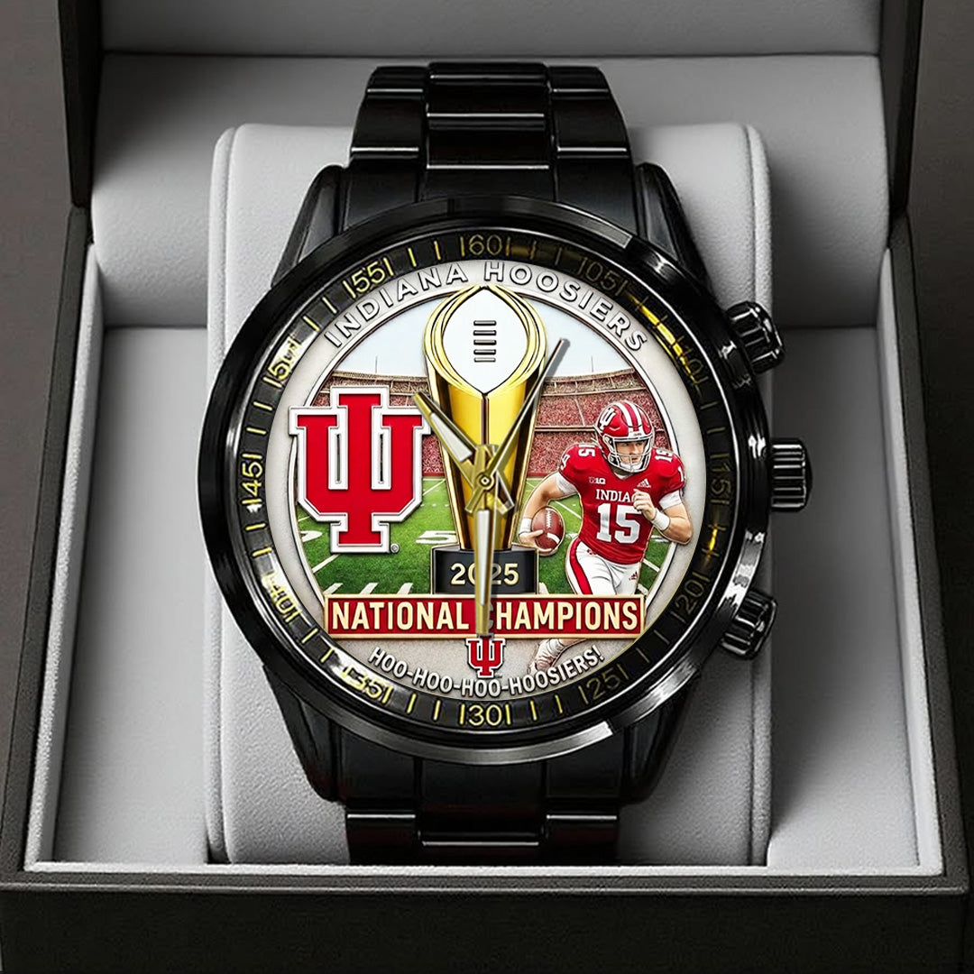 Indiana Hoosiers Football 2025 National Champions Black Stainless Steel Watch – TANTN20468