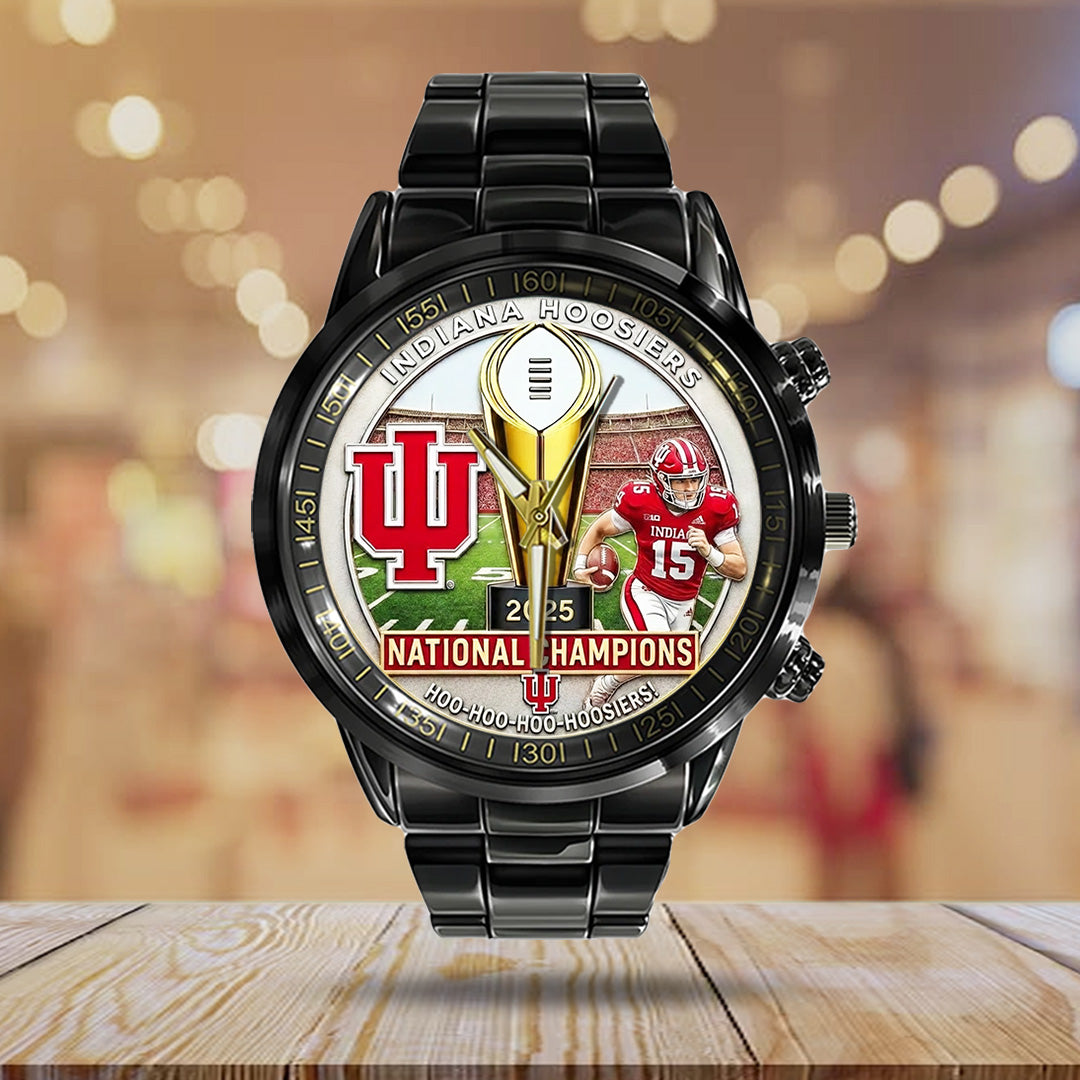 Indiana Hoosiers Football 2025 National Champions Black Stainless Steel Watch – TANTN20468