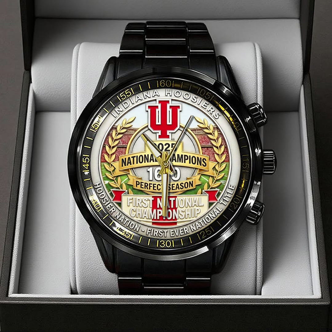 Indiana Hoosiers Football 2025 National Champions Black Stainless Steel Watch – TANTN20470