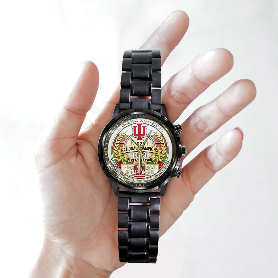 Indiana Hoosiers Football 2025 National Champions Black Stainless Steel Watch – TANTN20470