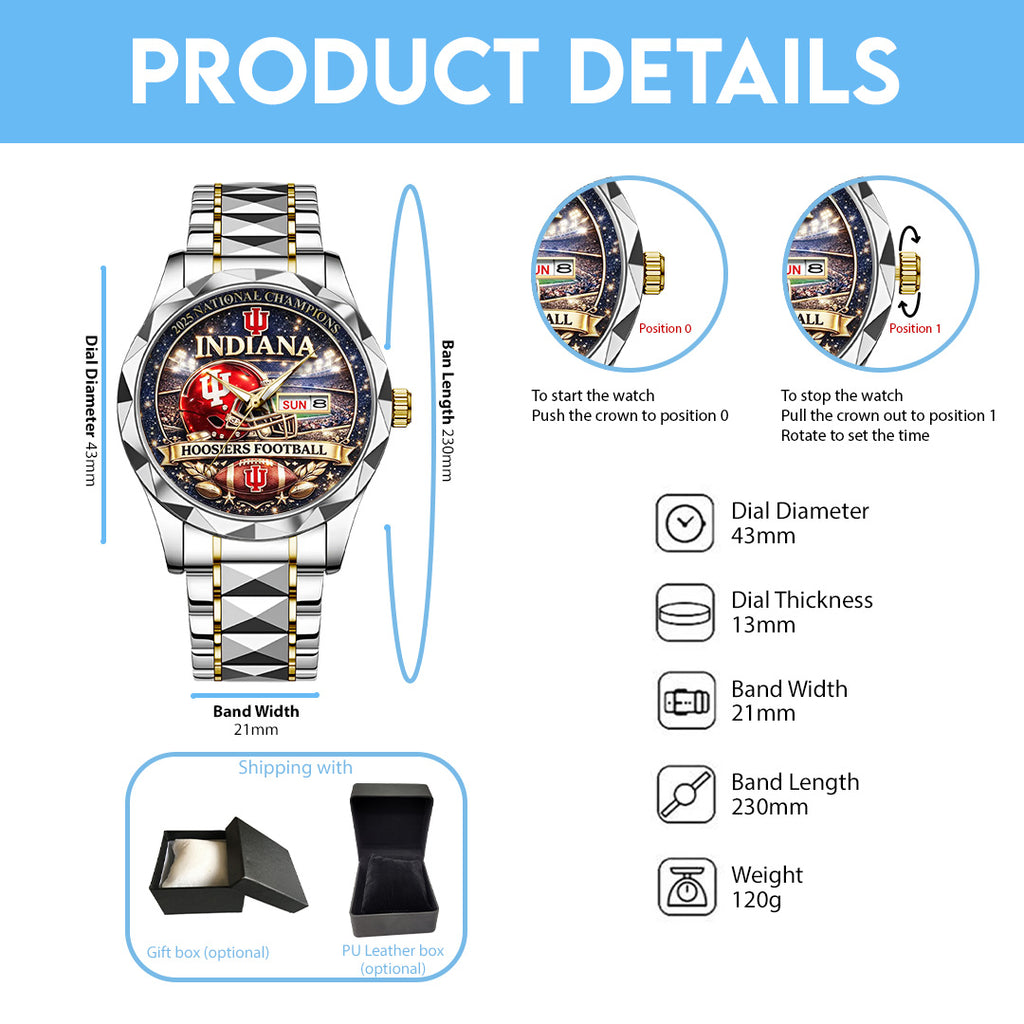 Indiana Hoosiers Football 2025 National Champions Alloy Luxury Quartz Watch – TANTN20493