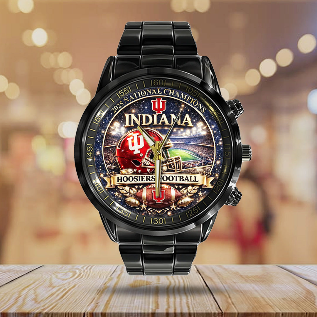 Indiana Hoosiers Football 2025 National Champions Black Stainless Steel Watch – TANTN20494