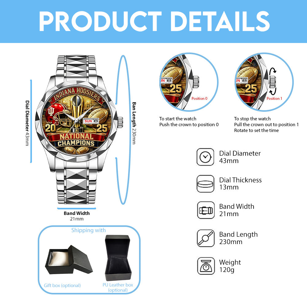 Indiana Hoosiers Football 2025 National Champions Alloy Luxury Quartz Watch – TANTN20497
