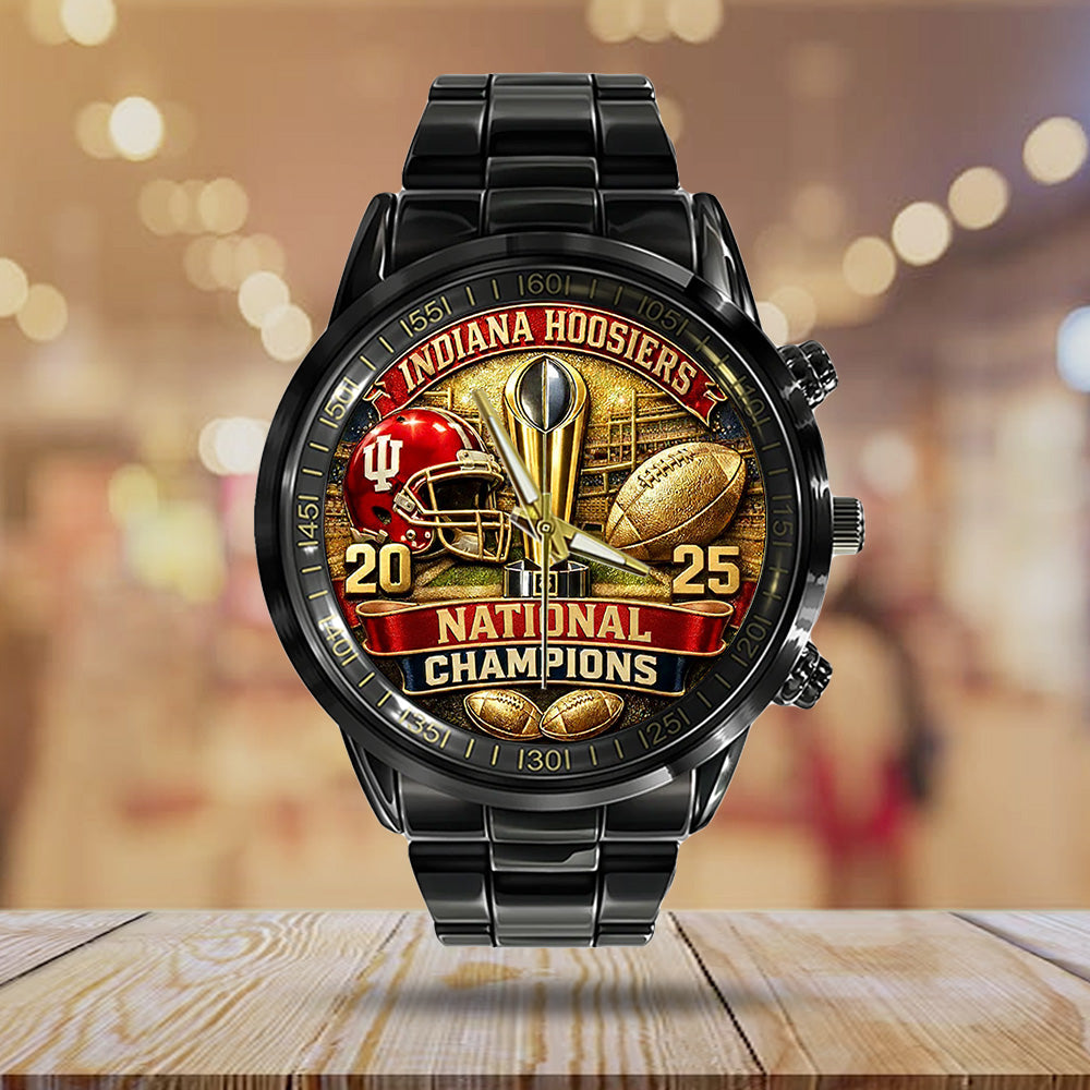 Indiana Hoosiers Football 2025 National Champions Black Stainless Steel Watch – TANTN20498