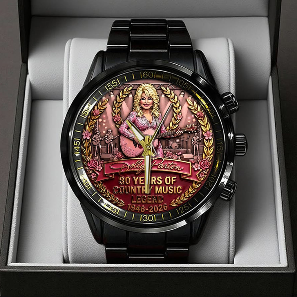 Dolly Parton 80th Anniversary Black Stainless Steel Watch – TANTN20588