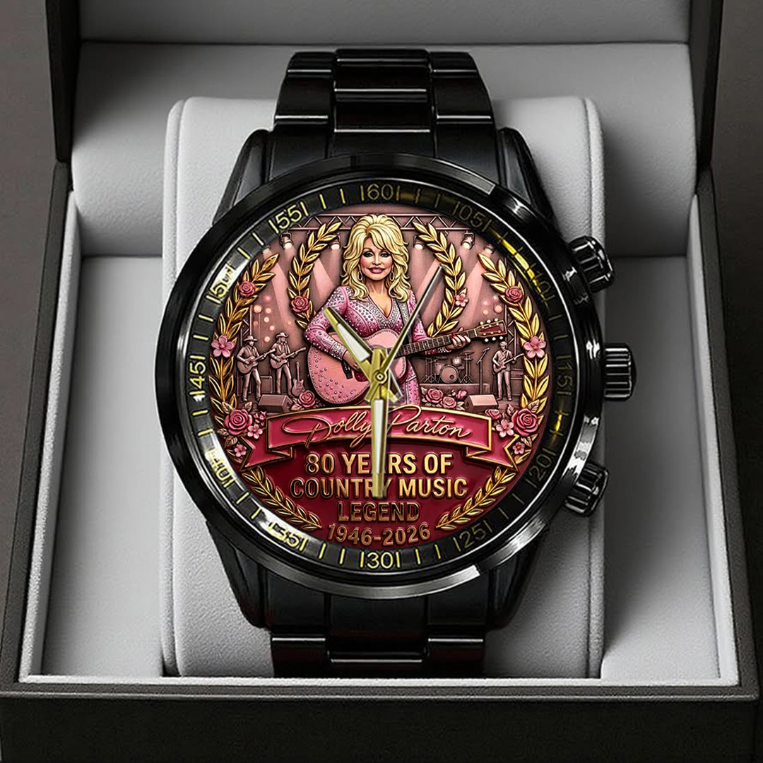 Dolly Parton 80th Anniversary Black Stainless Steel Watch – TANTN20588