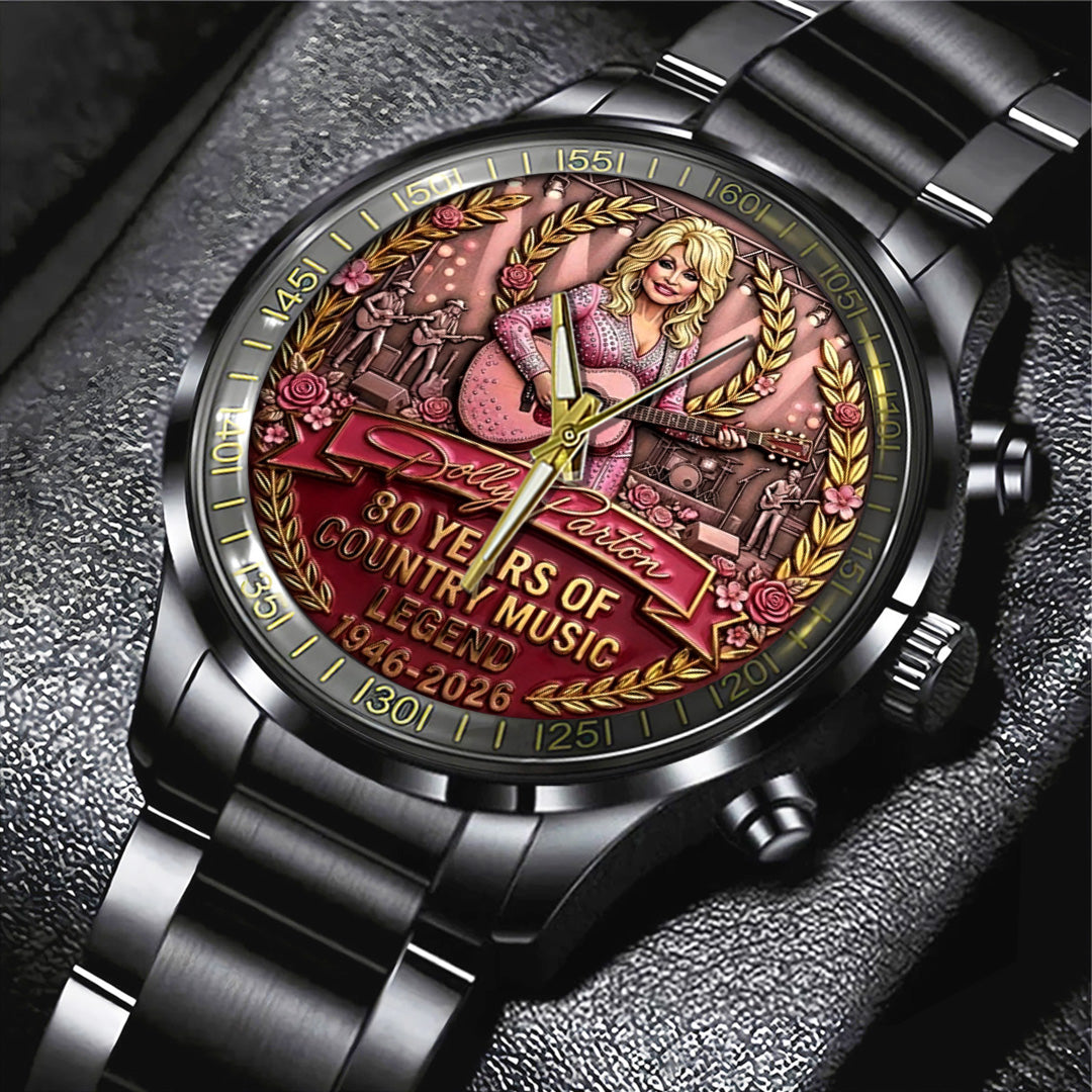 Dolly Parton 80th Anniversary Black Stainless Steel Watch – TANTN20588