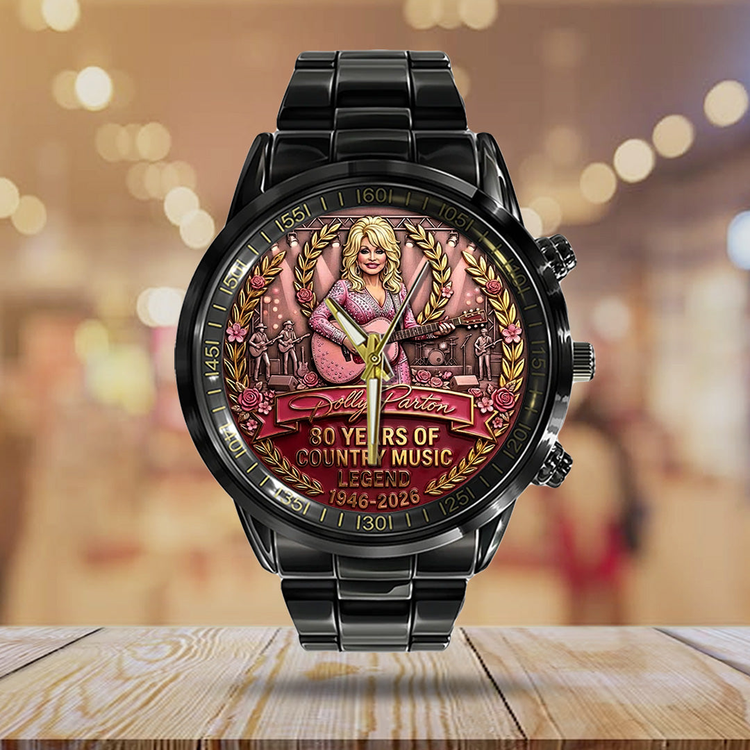 Dolly Parton 80th Anniversary Black Stainless Steel Watch – TANTN20588
