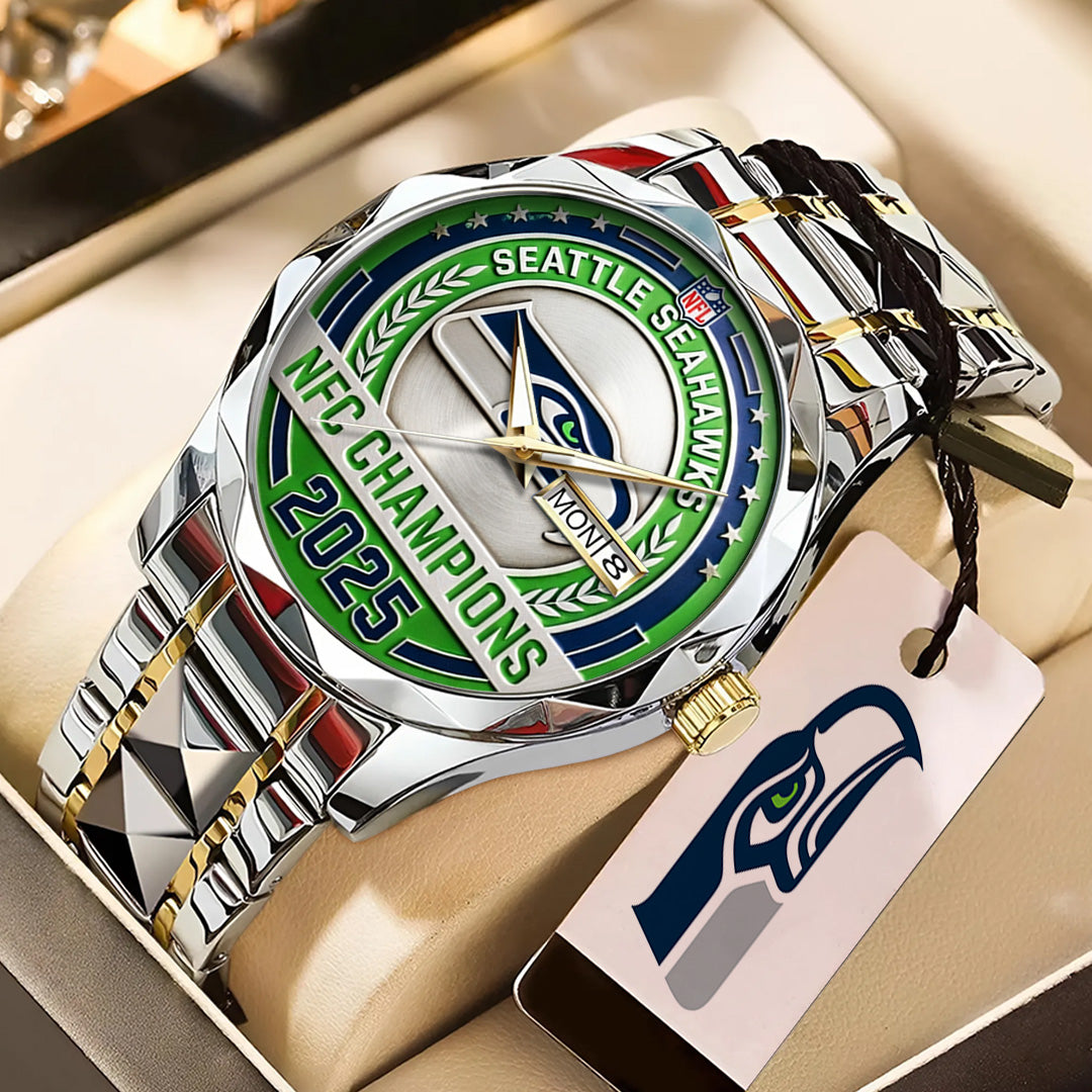 Seattle Seahawks 2025 NFC Champions Alloy Luxury Quartz Watch – TANTN20678