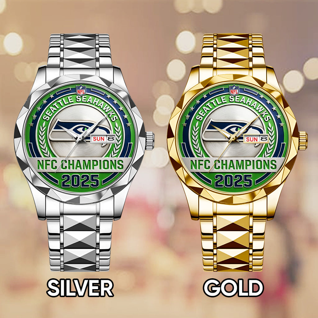 Seattle Seahawks 2025 NFC Champions Alloy Luxury Quartz Watch – TANTN20678