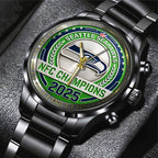 Seattle Seahawks 2025 NFC Champions Black Stainless Steel Watch – TANTN20679
