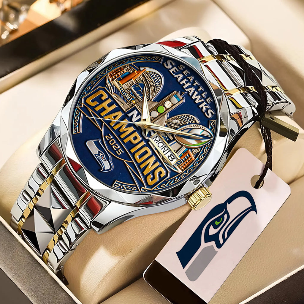 Seattle Seahawks 2025 NFC Champions Alloy Luxury Quartz Watch – TANTN20713