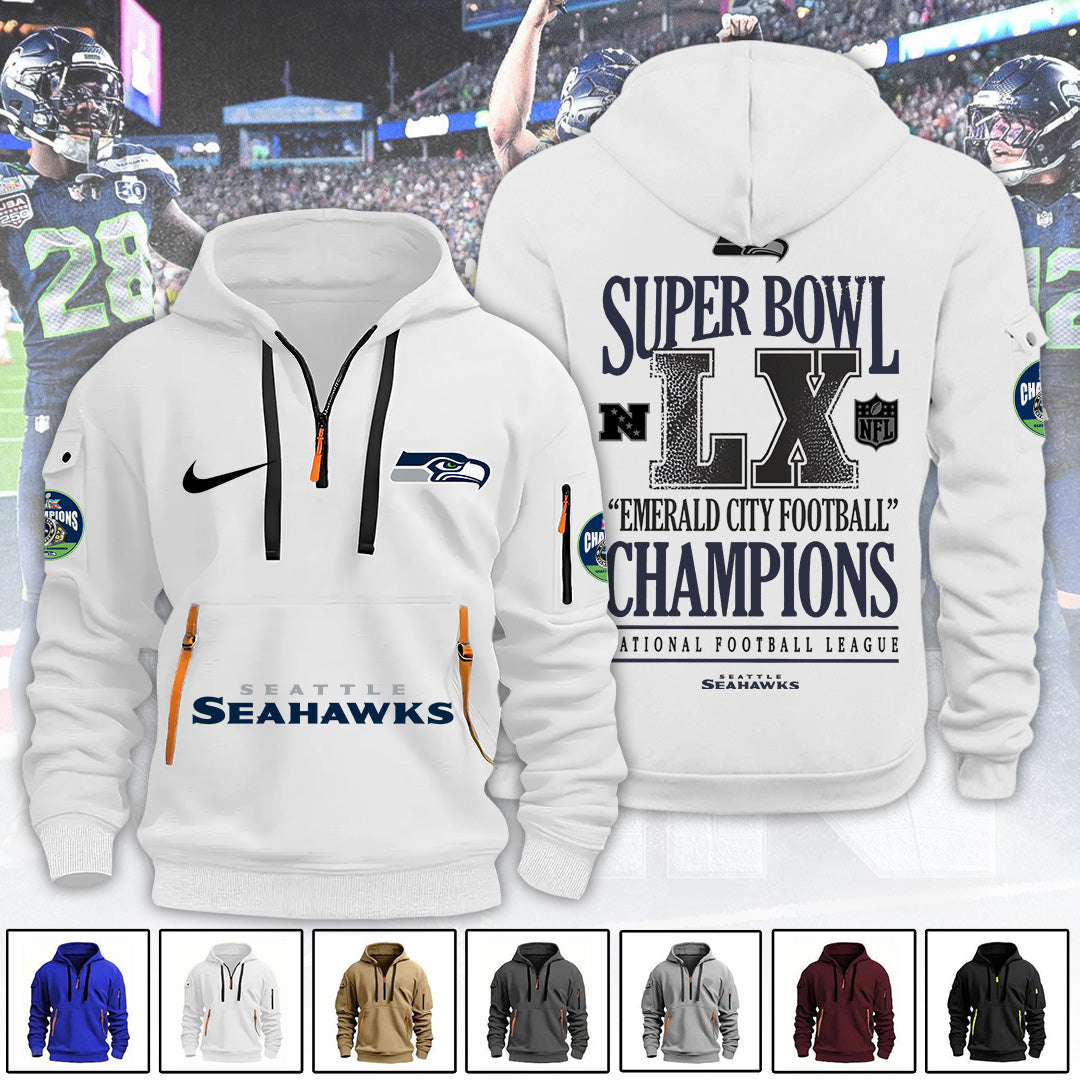 Seattle Seahawks 2025 Super Bowl LX Champions 2D Quarter Zip Hoodie – TANTN21005