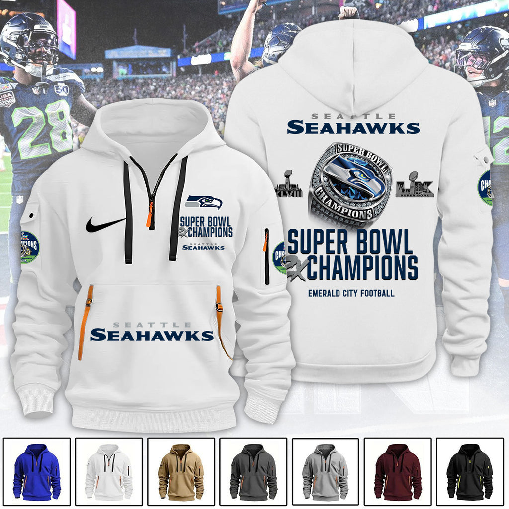 Seattle Seahawks 2025 Super Bowl LX Champions 2D Quarter Zip Hoodie – TANTN21051