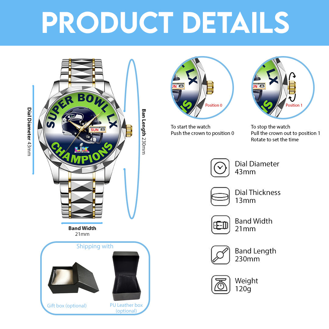 Seattle Seahawks 2025 Super Bowl LX Champions Alloy Luxury Quartz Watch – TANTN21152