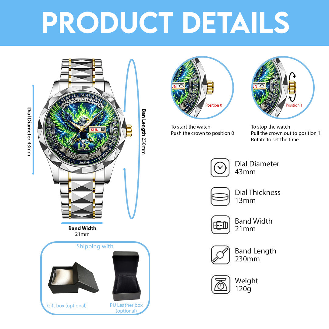 Seattle Seahawks 2025 Super Bowl LX Champions Alloy Luxury Quartz Watch – TANTN21339