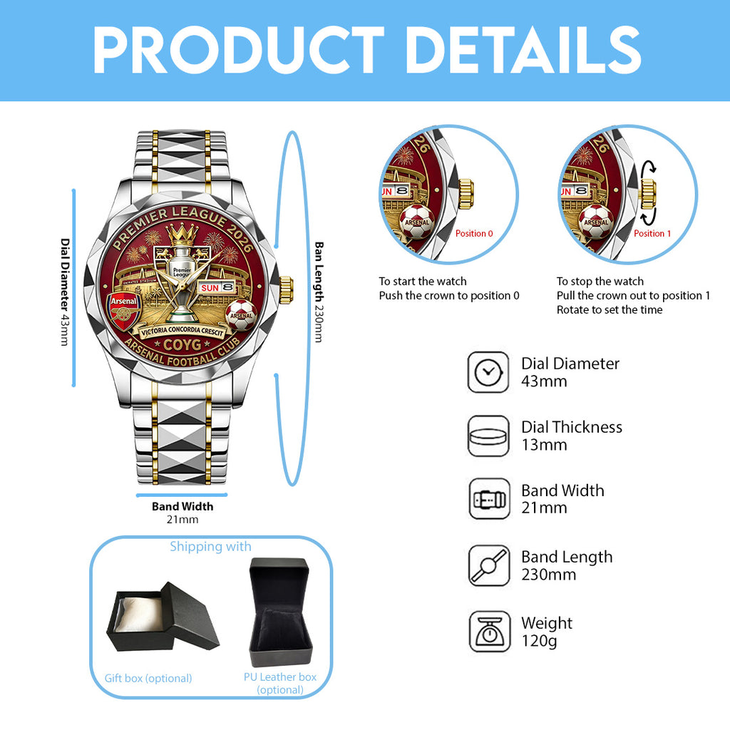 Arsenal FC Premier League Champions 25/26 Alloy Luxury Quartz Watch – TANTN22415