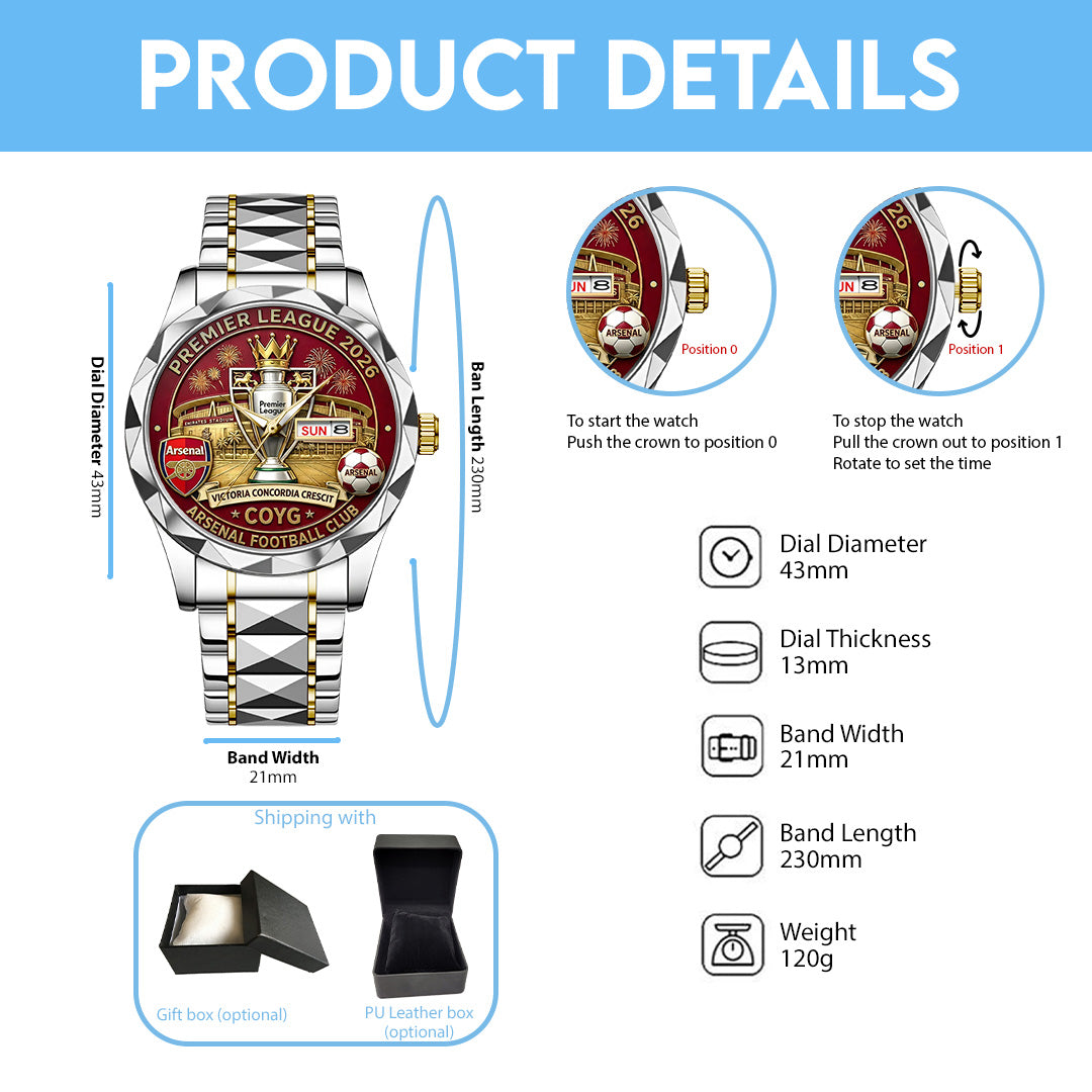 Arsenal FC Premier League Champions 25/26 Alloy Luxury Quartz Watch – TANTN22415