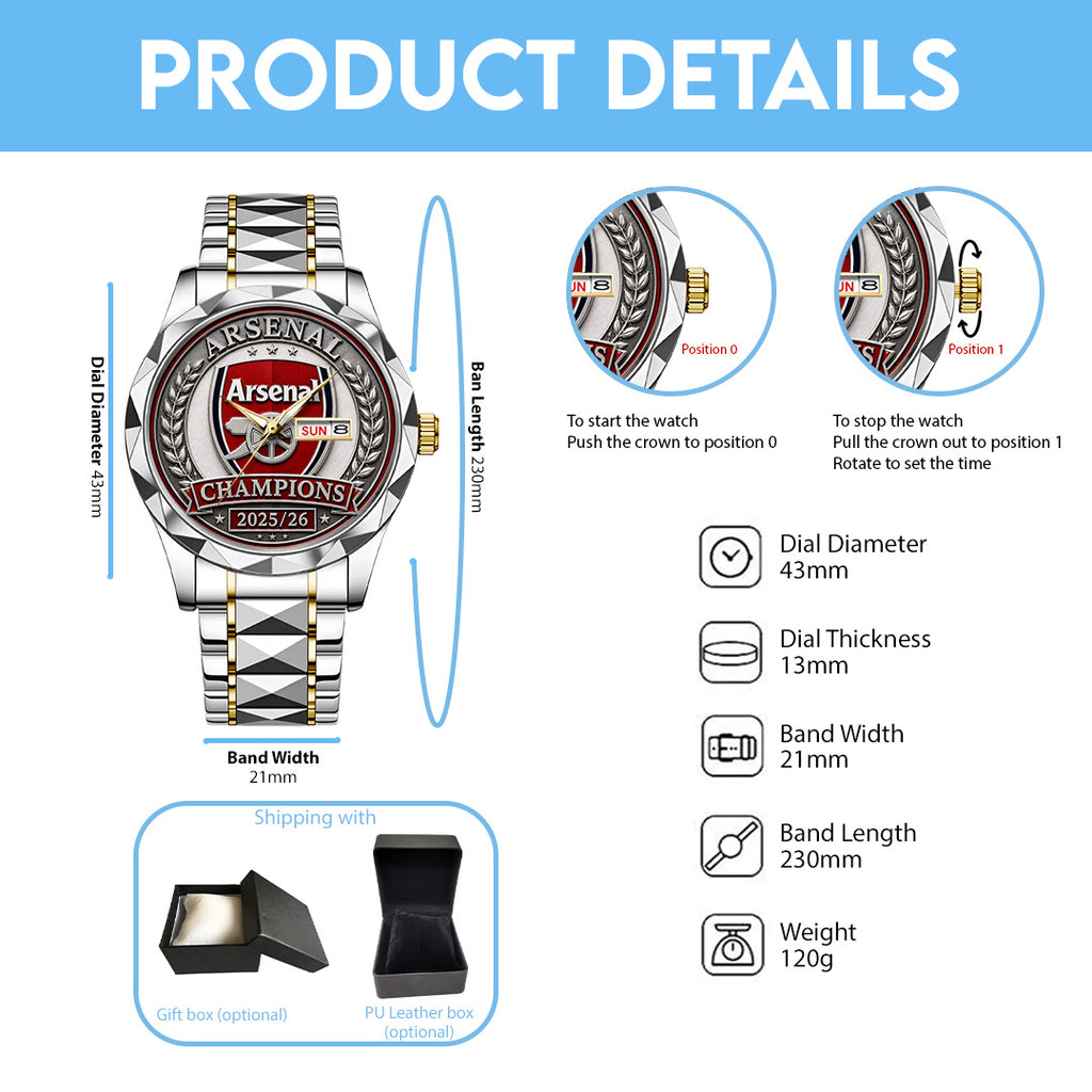 Arsenal FC Premier League Champions 25/26 Alloy Luxury Quartz Watch – TANTN23117