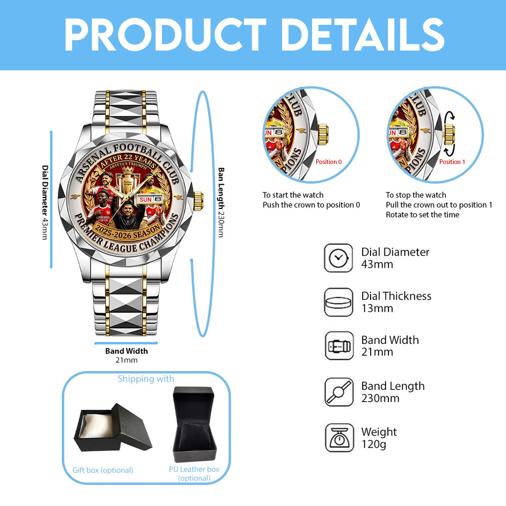 Arsenal FC Premier League Champions 25/26 Alloy Luxury Quartz Watch – TANTN23167
