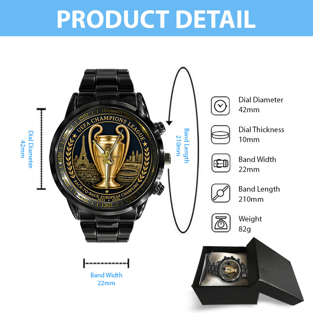 Paris Saint-Germain Champions of Europe 25/26 Black Stainless Steel Watch – TANTN23300