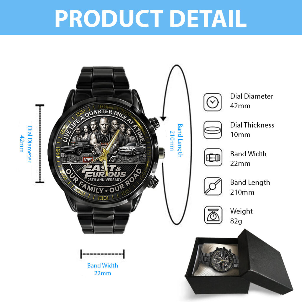 Fast & Furious 25th Anniversary Black Stainless Steel Watch - TANTN24843