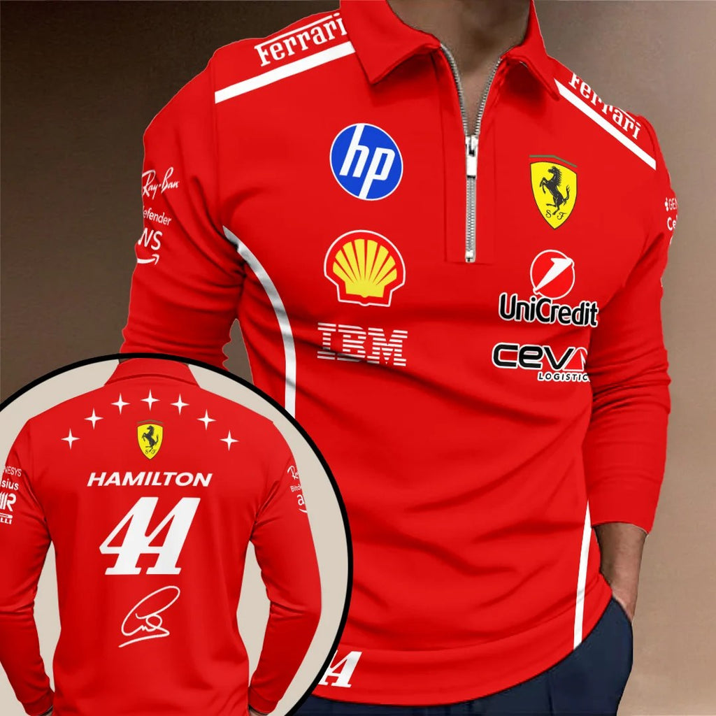 Lewis Hamilton x Scuderia Ferrari Monza Grand Prix 2026 Zip Polo Shirt – TANTN25303