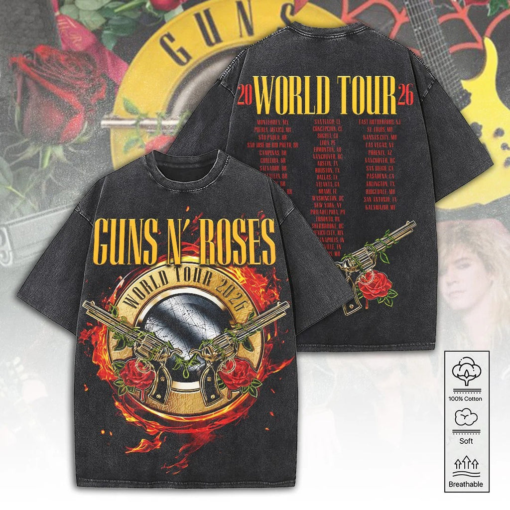 Guns N' Roses Tour 2026 2D Acid Washed Cotton T-Shirt – TANTN25383