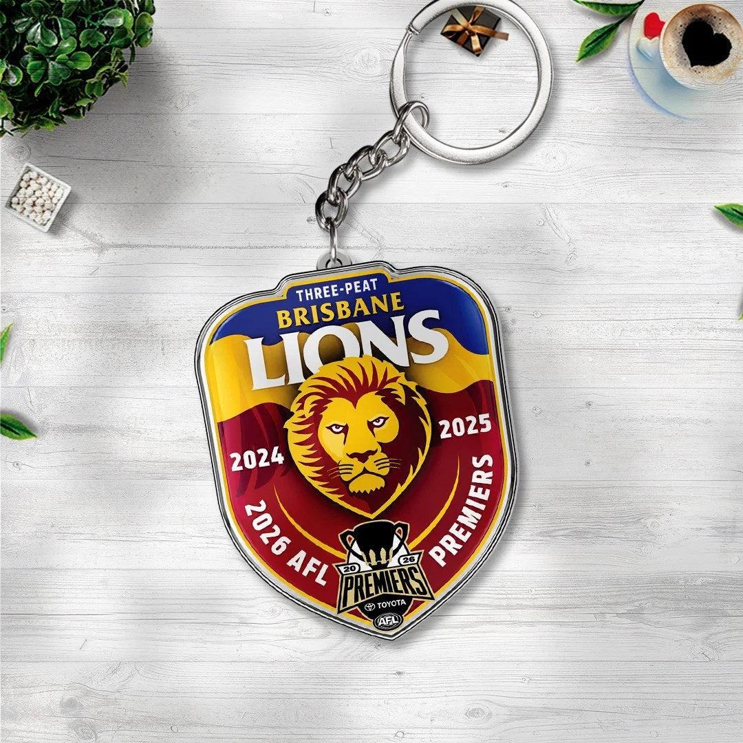 Brisbane Lions Threepeat Premiers Custom Shape 2-sided Keychain – TANTN25706