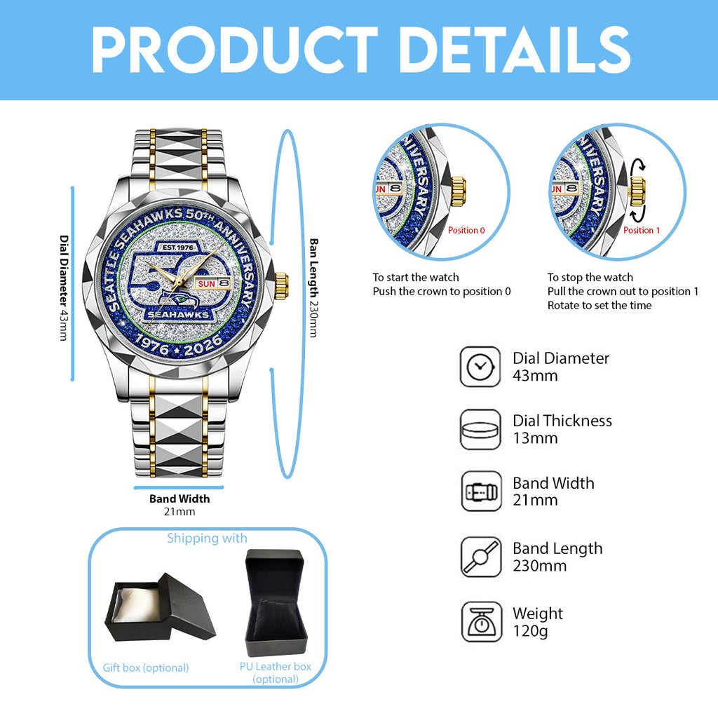 Seattle Seahawks 50th Anniversary Alloy Luxury Quartz Watch – TMTHU3086