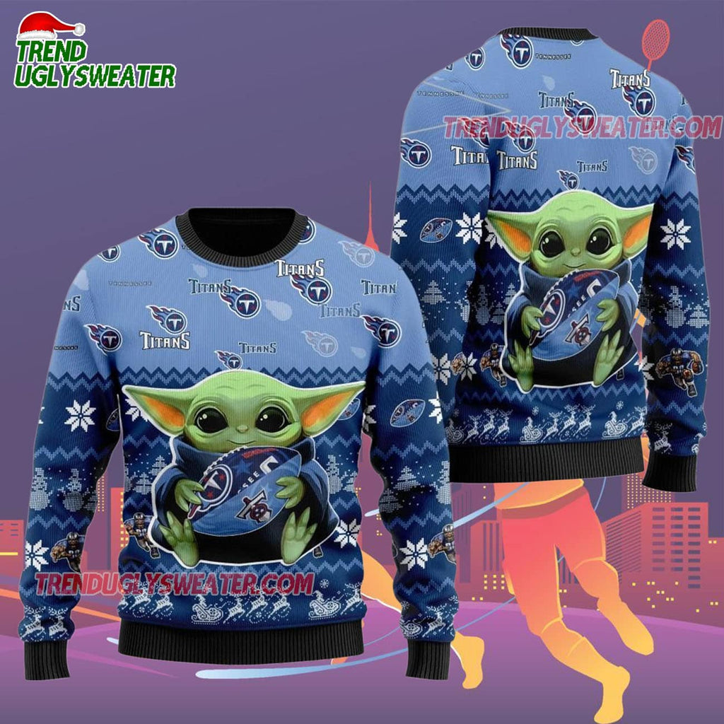 Tennessee Titans Baby Yoda Hug The Ball Christmas Ugly Sweater