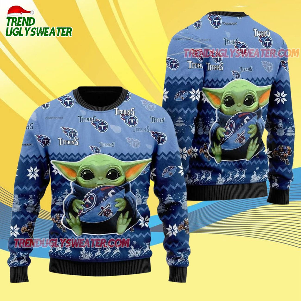 Tennessee Titans Baby Yoda Hug The Ball Christmas Ugly Sweater